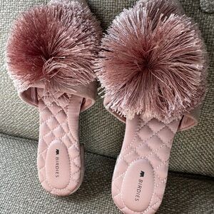 Birdies Pink Plush Mules with Pom-Pom